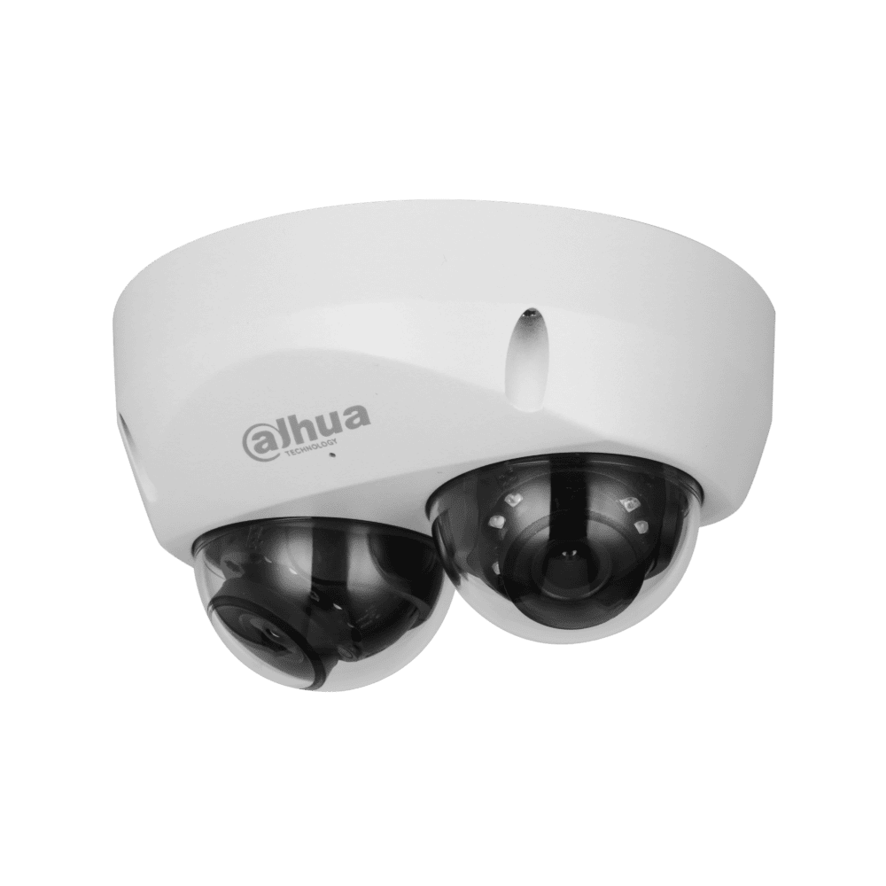 Cámara Domo Dahua IP, doble sensor, PoE, 4MP, lente 2.8 mm, 95°, IR30mts, IA
